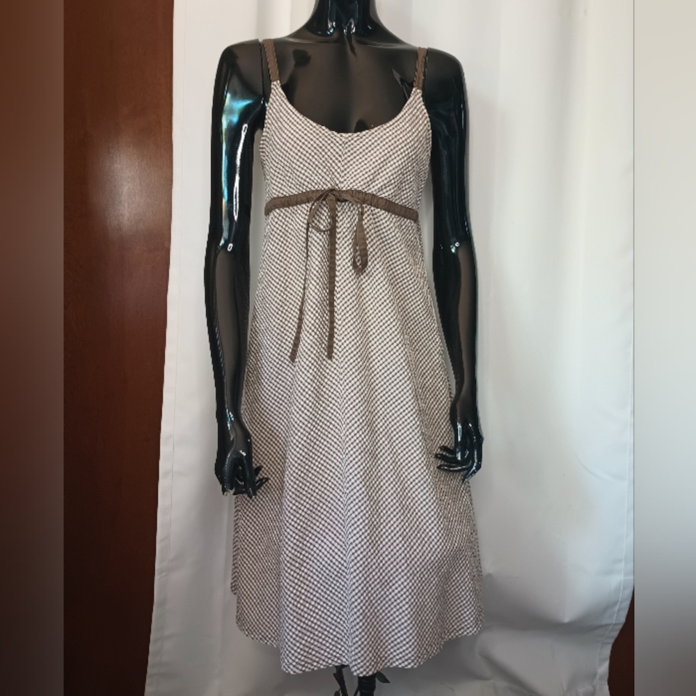 Vintage Split Y2K Babydoll Dress Juniors Large Brown Gingham Bow Coquette Preppy